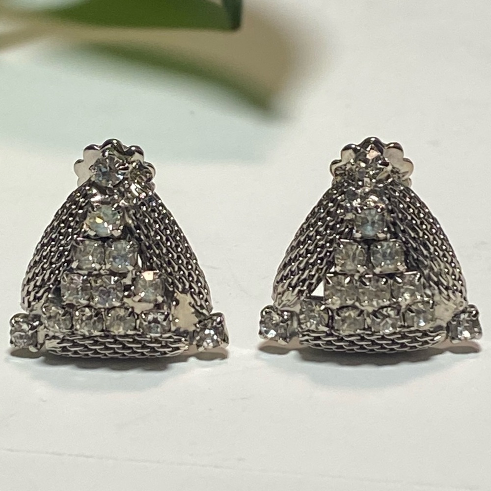 Vintage Rhinestone Crystal Gunmetal Clip On Earrings